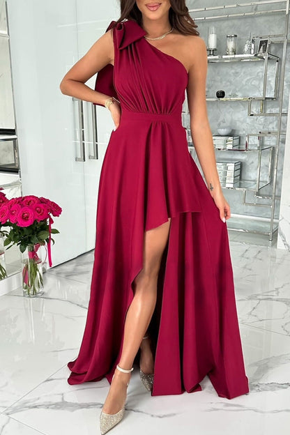 Elegant Formal Solid Backless Oblique Collar Evening Dress Dresses