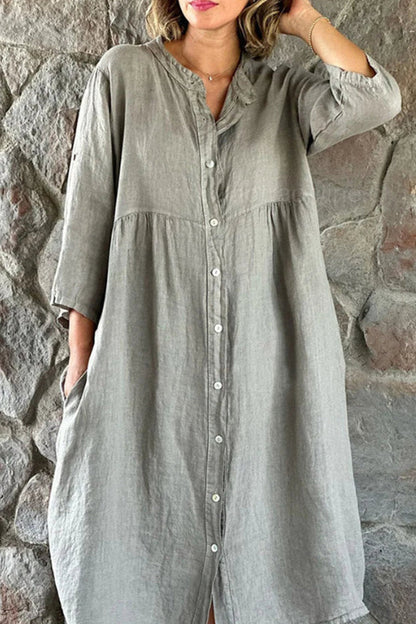 Casual Simplicity Solid Buttons Mandarin Collar Shirt Dress Dresses(4 Colors)