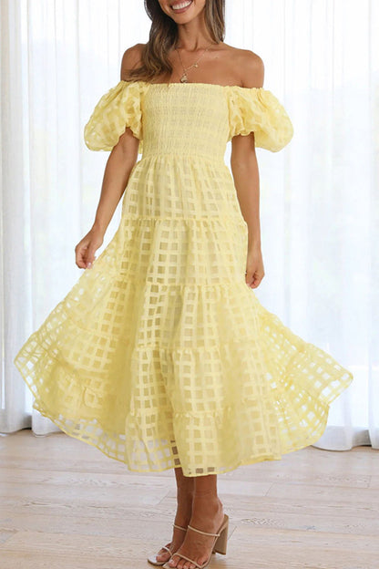 Sweet Elegant Solid Mesh Off the Shoulder Cake Skirt Dresses