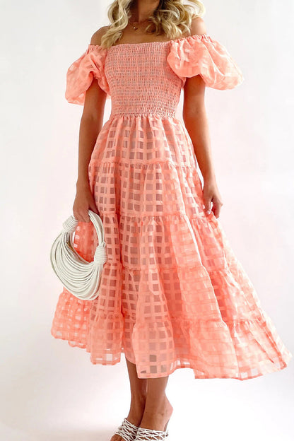 Sweet Elegant Solid Mesh Off the Shoulder Cake Skirt Dresses