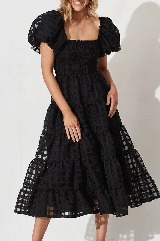 Sweet Elegant Solid Mesh Off the Shoulder Cake Skirt Dresses