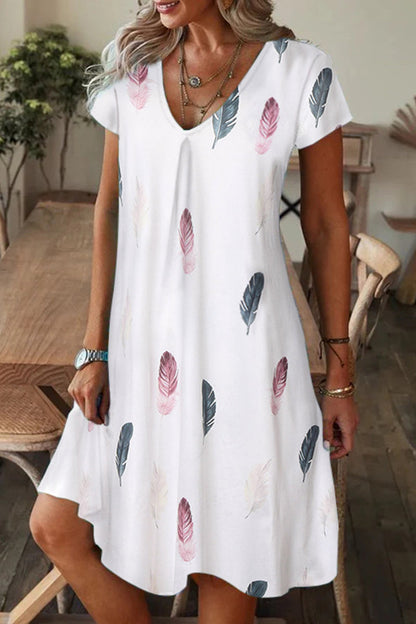 Casual Print Patchwork V Neck A Line Short Sleeve Dress