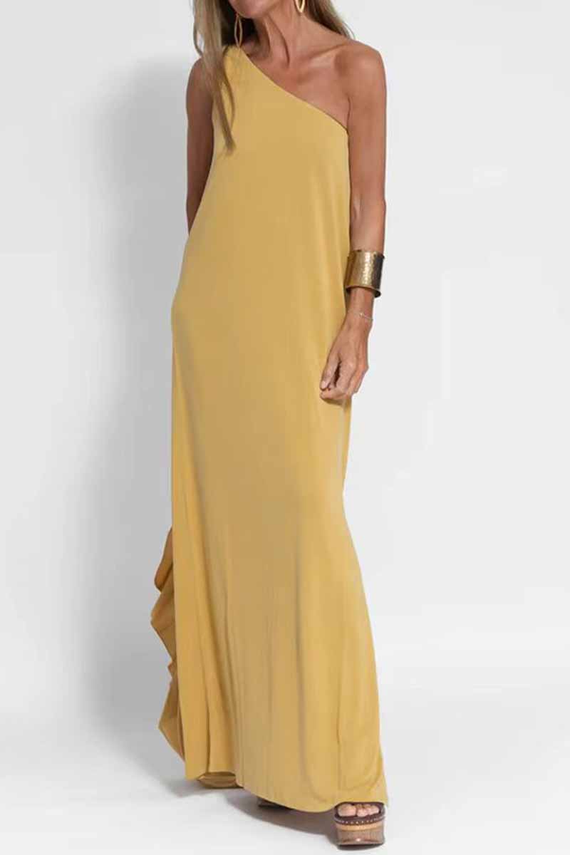 Elegant Solid Slit One Shoulder A Line Dresses