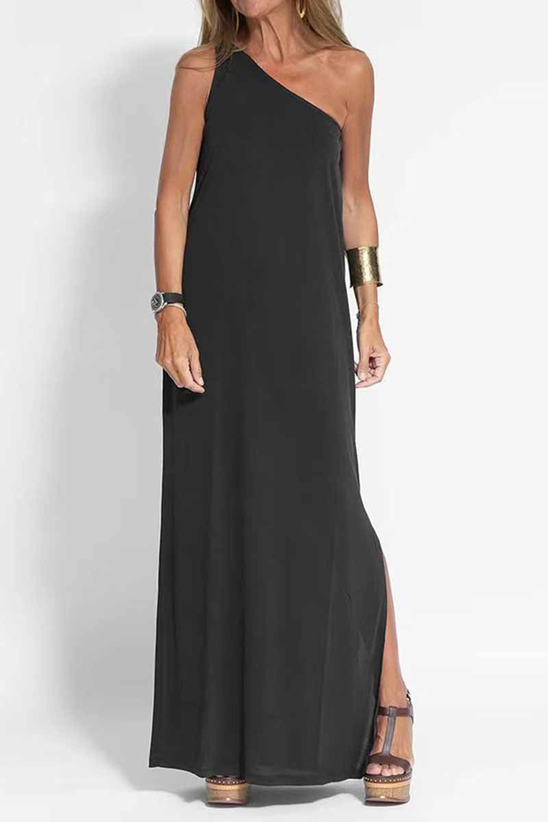 Elegant Solid Slit One Shoulder A Line Dresses