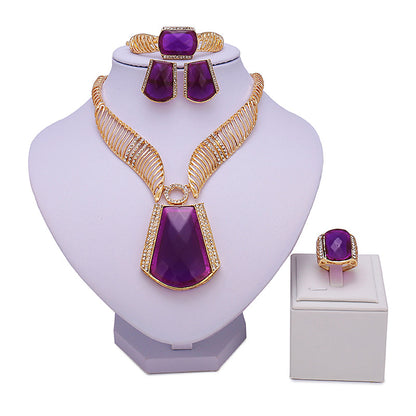 Earrings + Necklace + Bracelet + Ring Traditional Bridal Jewelry Set 18k Plated Inlaid Geometric Gemstone Match Daily Outfits Party Accessories