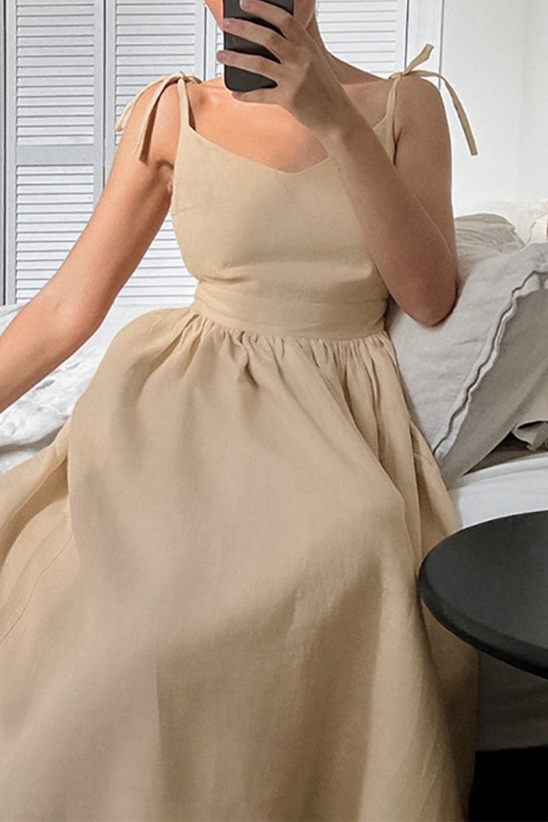 Sexy Solid Frenulum V Neck Sling Dress Dresses