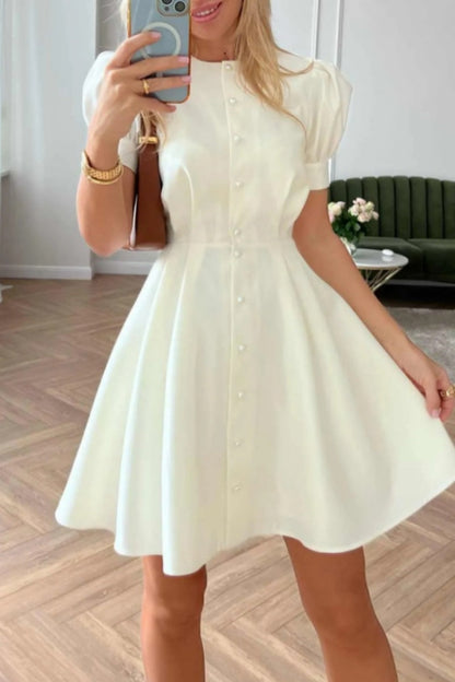 Casual Solid Patchwork O Neck Short Sleeve Dress