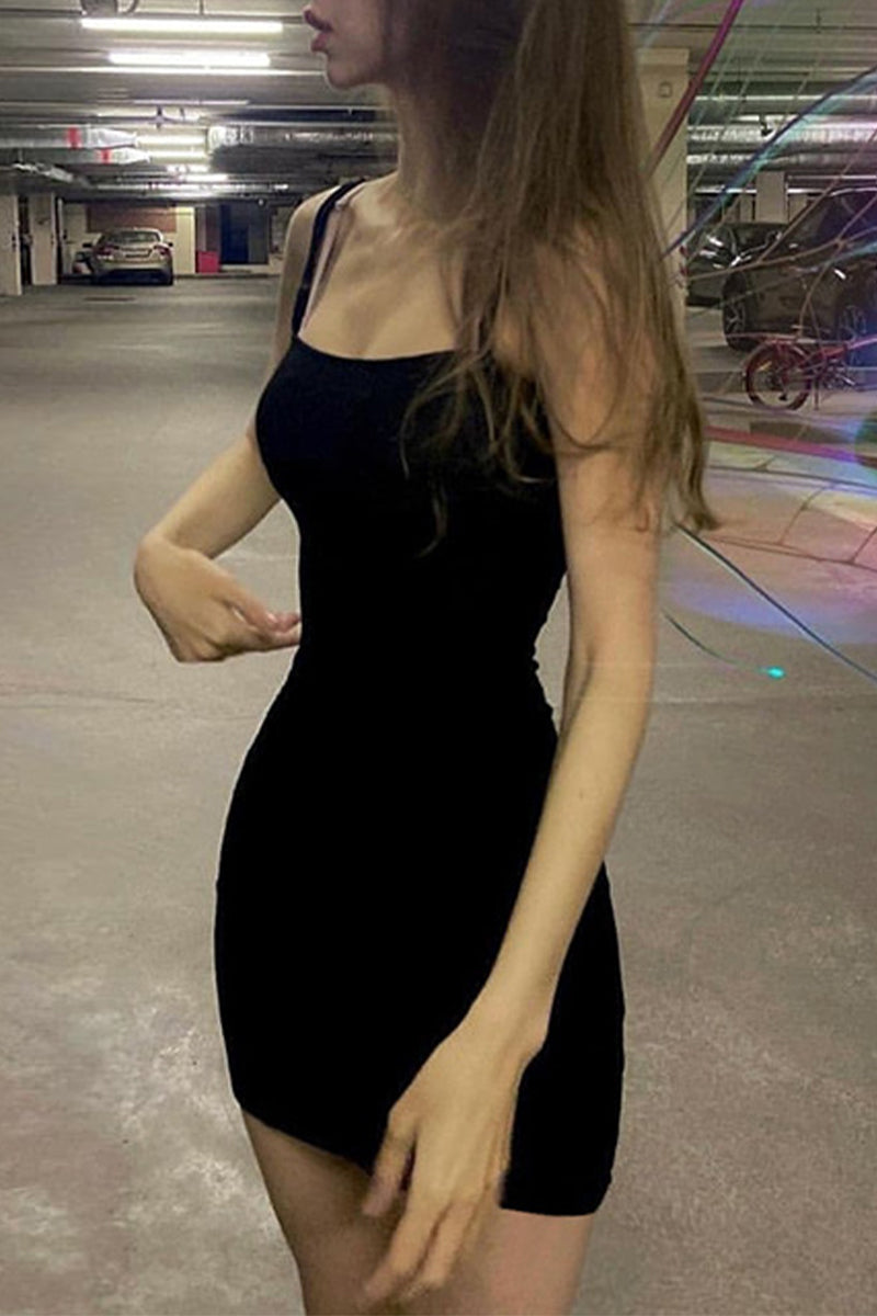 Sexy Solid Backless U Neck Sling Dress Dresses