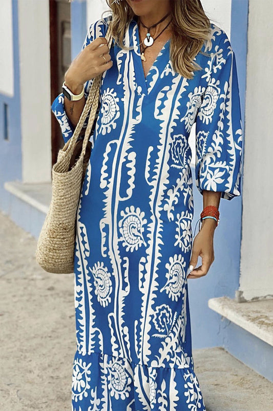 Casual Vintage Geometric Print V Neck A Line Dresses