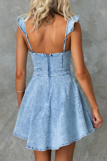 Sweet Elegant Make Old Flounce Denim Dresses