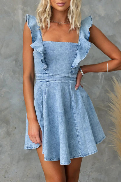 Sweet Elegant Make Old Flounce Denim Dresses