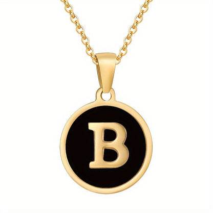 1pc 18K Gold-Plated Round Initial Pendant Necklace, Titanium Steel, Oil Drop Design, 26 Letters Charm Jewelry, Simple Hip Hop Style For Women