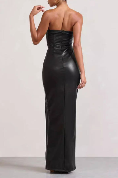 lovwvol - Sexy Solid Backless Slit Strapless One Step Skirt Dresses