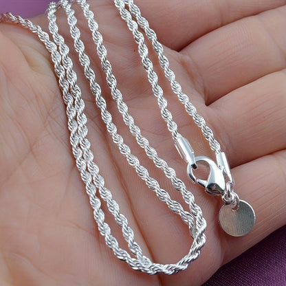 Sterling Silver Twist Rope Chain Necklace, Simple & Hip Hop Style, Shiny Basic Chain, Women's Jewelry Accessory, Elegant Design