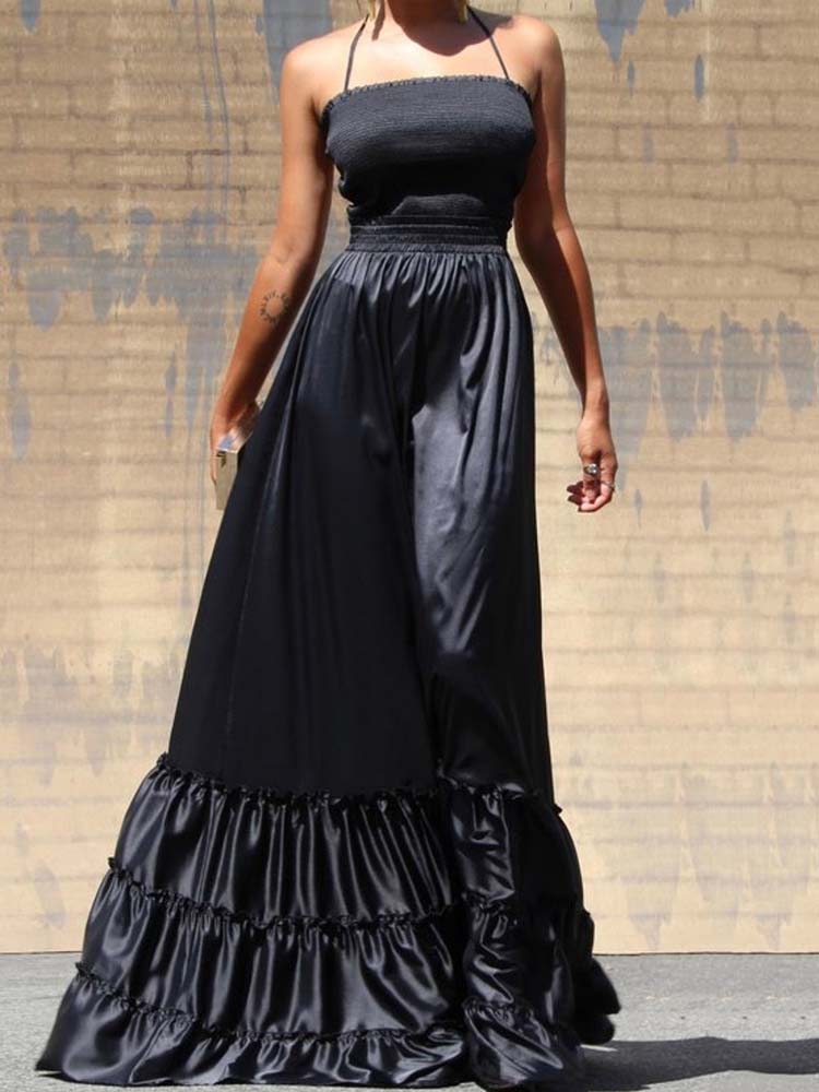 Ruffle Hem Halter Maxi Dress