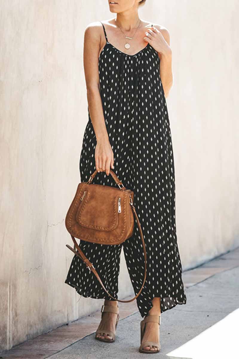 lovwvol Spotted Print Strap Sexy Maxi Dress