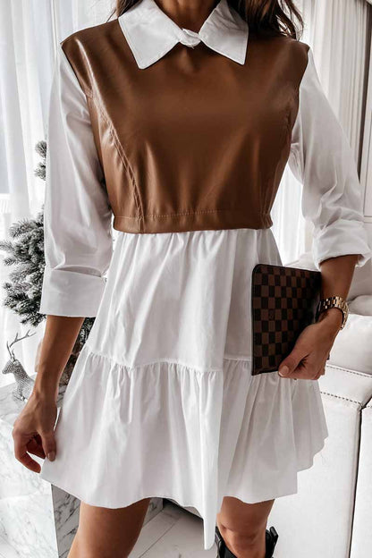 lovwvol Shirt skirt and leather stitching Mini Dress