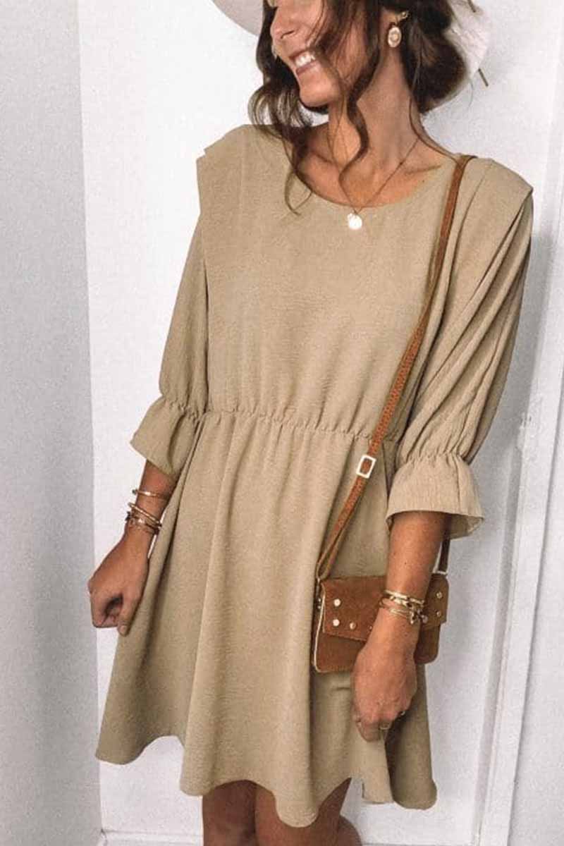 lovwvol Urban Casual Round Neck Sleeves Mini Dress