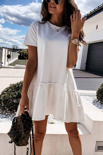 lovwvol Solid Ruffled Cute Mini Dresses