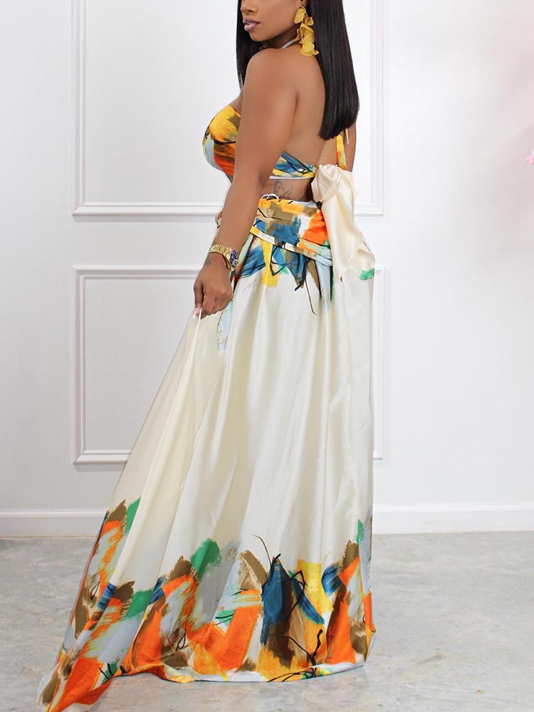 Print Halter Cut-out Maxi Dress