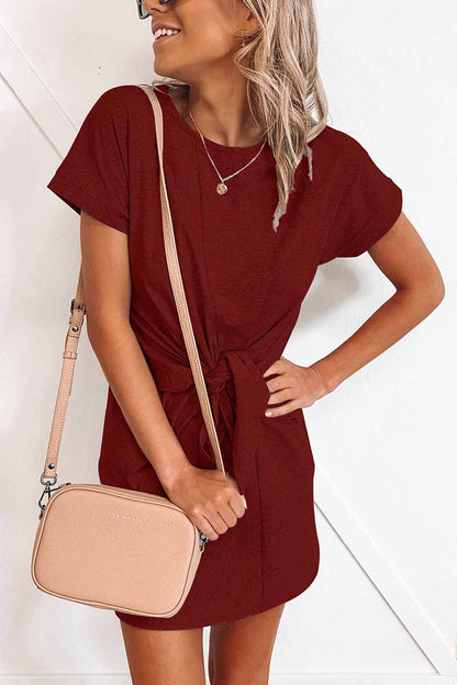 lovwvol Loose Tie Solid Color Short Sleeves Mini Dress(6 colors)