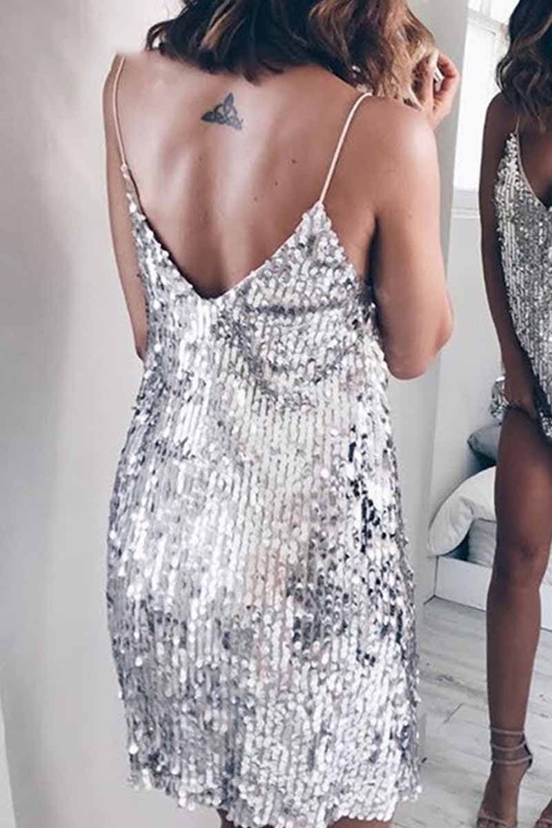 lovwvol Sexy Sequined V-Neck Mini Dresses