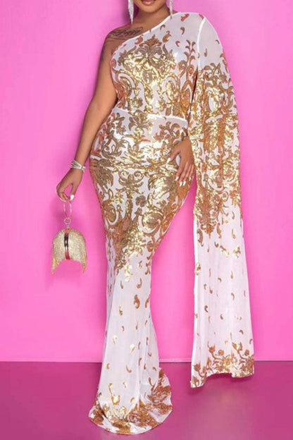 Sequined Elegant See-Through Maxi Dress