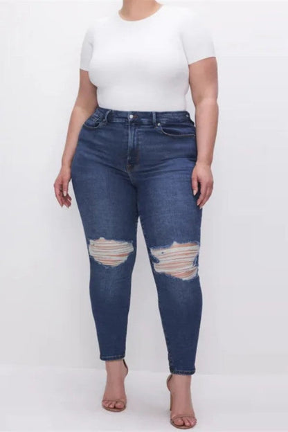 lovwvol  - Black Casual Solid Patchwork High Waist Skinny Denim Jeans