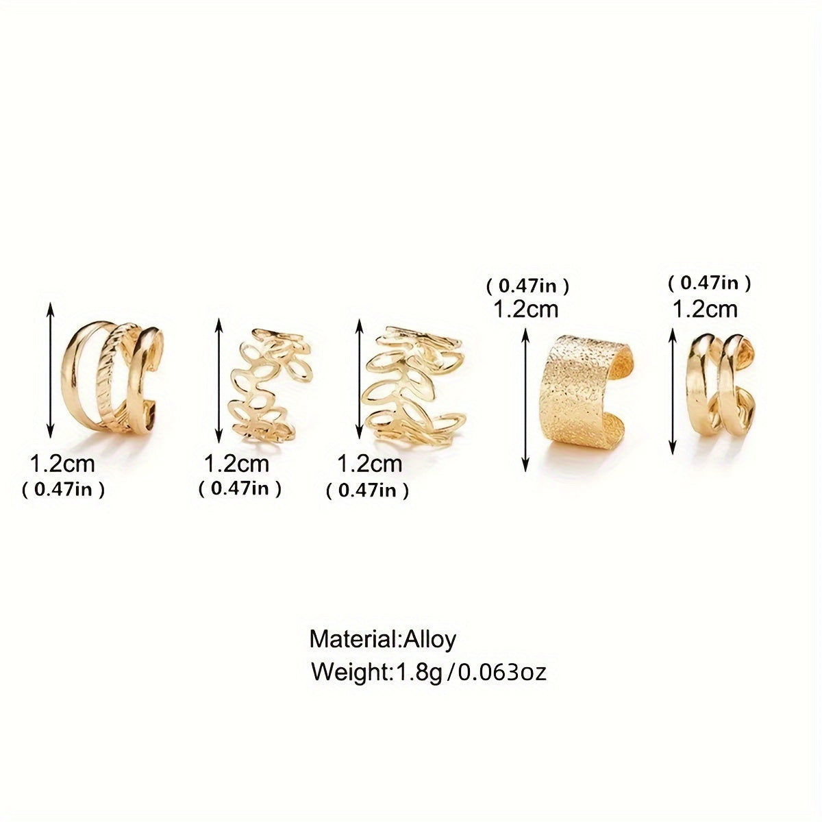 Chic 5-Piece Ear Cuff Set - Elegant Leaf & Circle Clips, No Piercing Women's Fashion, Versatile for Any Occasion