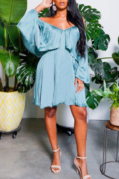 Solid Color Pretty Off Shoulder Mini Dress