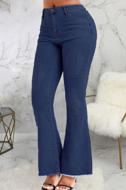 lovwvol  - Blue Casual Solid Patchwork High Waist Denim Jeans