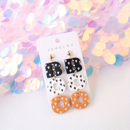 Halloween Acrylic Drop Earrings Cute Ghost Print BOO Dangle Fun & Quirky Party Accessory, Hypoallergenic Stainless Steel Ear Needle, No Plating - All Seasons Festive Jewelry Gift