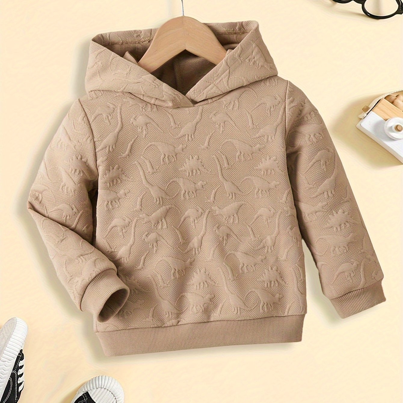 Boys Cool Dinosaur Embossing Long Sleeve Hoodie, Stay Stylish And Cozy Sweatshirt - Perfect Spring Fall Essential For Your Fashionista!