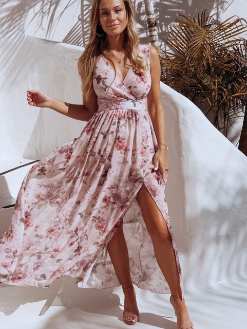 lovwvol Summer Chiffon Long Dress Women Elegant Ladies Fashion Print Boho Beach Midi Dresses For Woman Sexy Split Maxi Vestidos