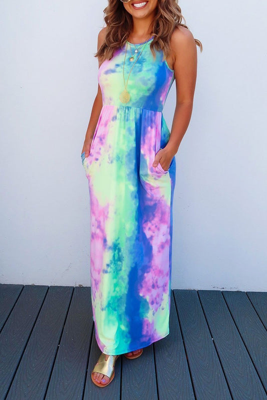 lovwvol Tie-dye Printed Multicolor Maxi Dress