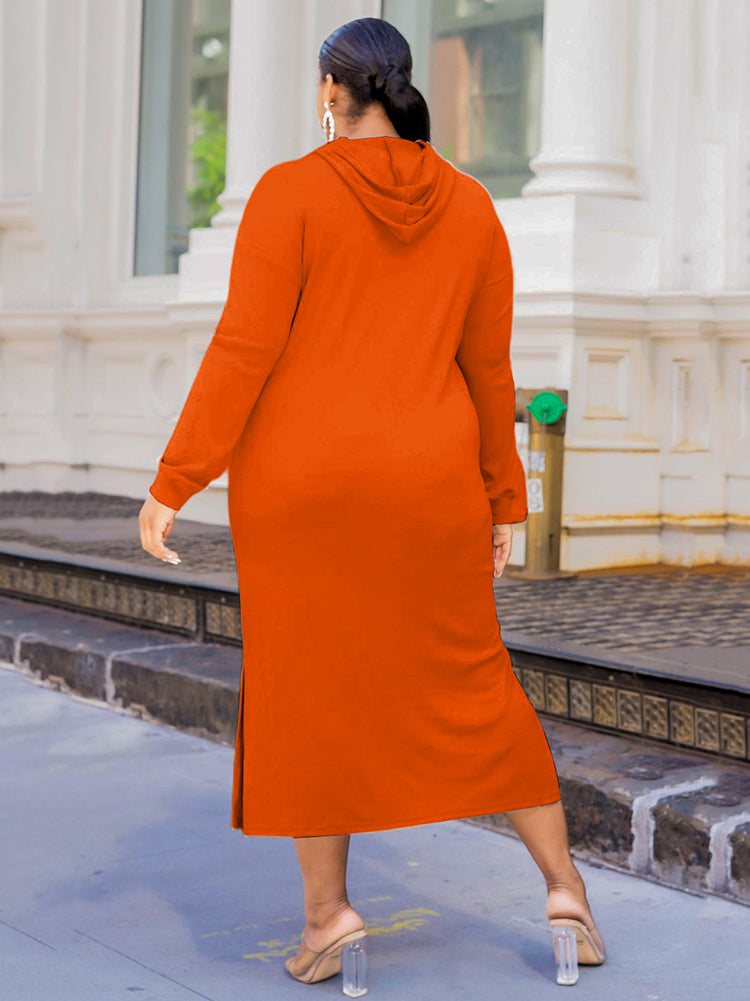 Solid Color Hoodie Long Dress