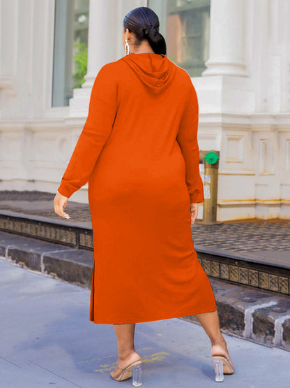 Solid Color Hoodie Long Dress