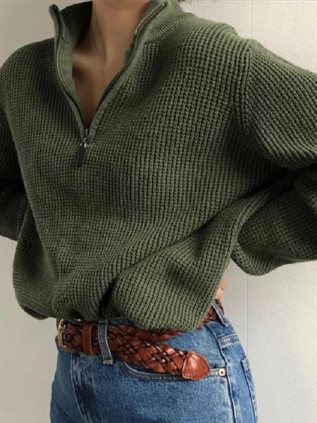 lovwvol fall outfits women Autumn and Winter Women's Clothing Popular Zipper Stand Collar Long Sleeve Loose Sweater for Women