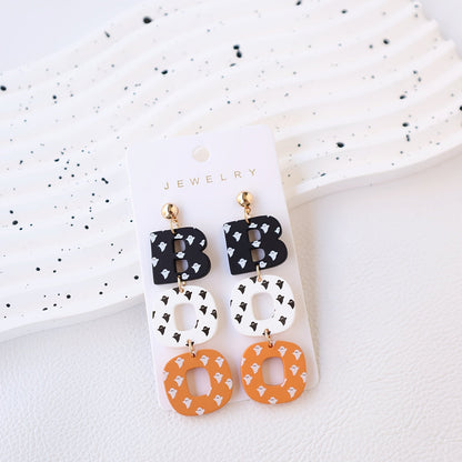 Halloween Acrylic Drop Earrings Cute Ghost Print BOO Dangle Fun & Quirky Party Accessory, Hypoallergenic Stainless Steel Ear Needle, No Plating - All Seasons Festive Jewelry Gift