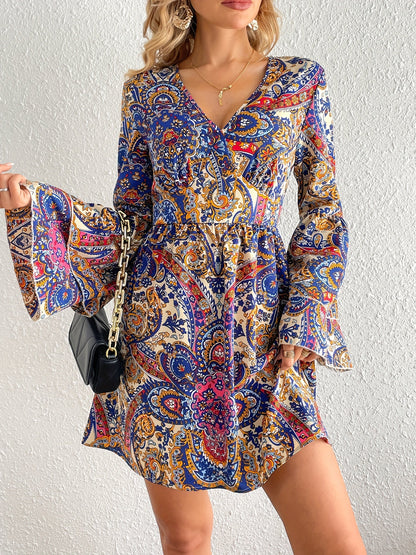 Boho-Inspired All-Season Midi Dress - Unique Floral Paisley, Durable & Easy-Care, Perfect for Every Occasion