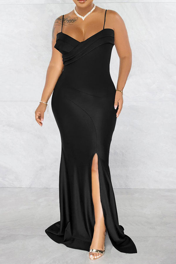 Solid Color Classic High Slipt Maxi Dress