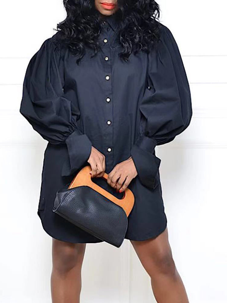 Puff Sleeve Mini Shirt Dress