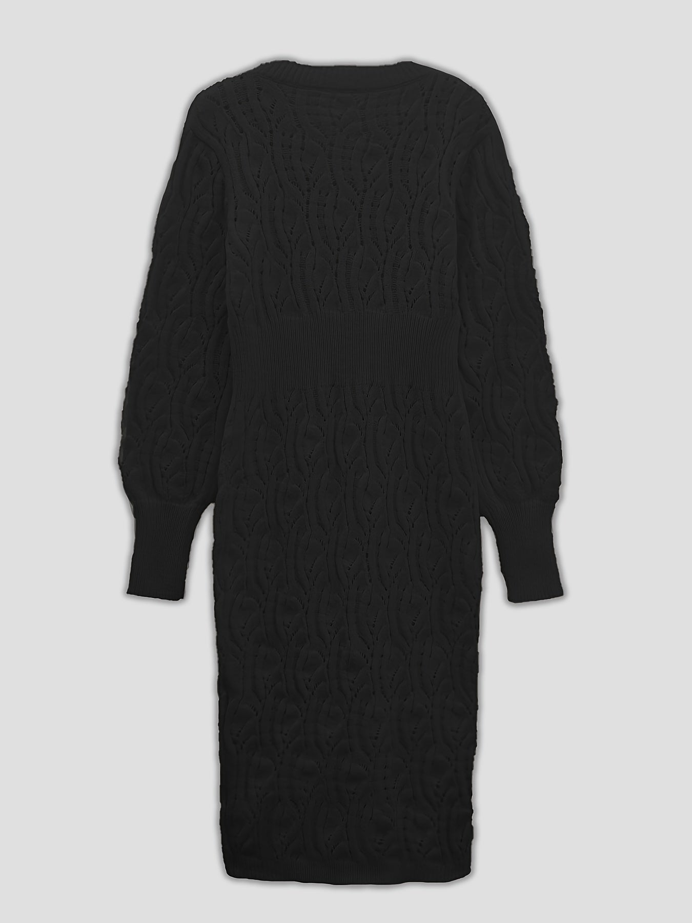 Chic Warm V-Neck Midi Sweater Dress - Hollow Detail, Semi-Sheer Elegance, Perfect for Fall/Winter