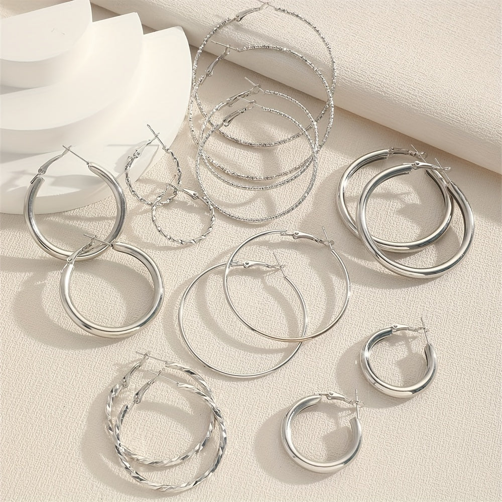 8 Pairs Elegant Hoop Earrings Set - Hypoallergenic Alloy Jewelry with Delicate Simple Style for Daily Wear, Perfect Gifts for Women and Girls