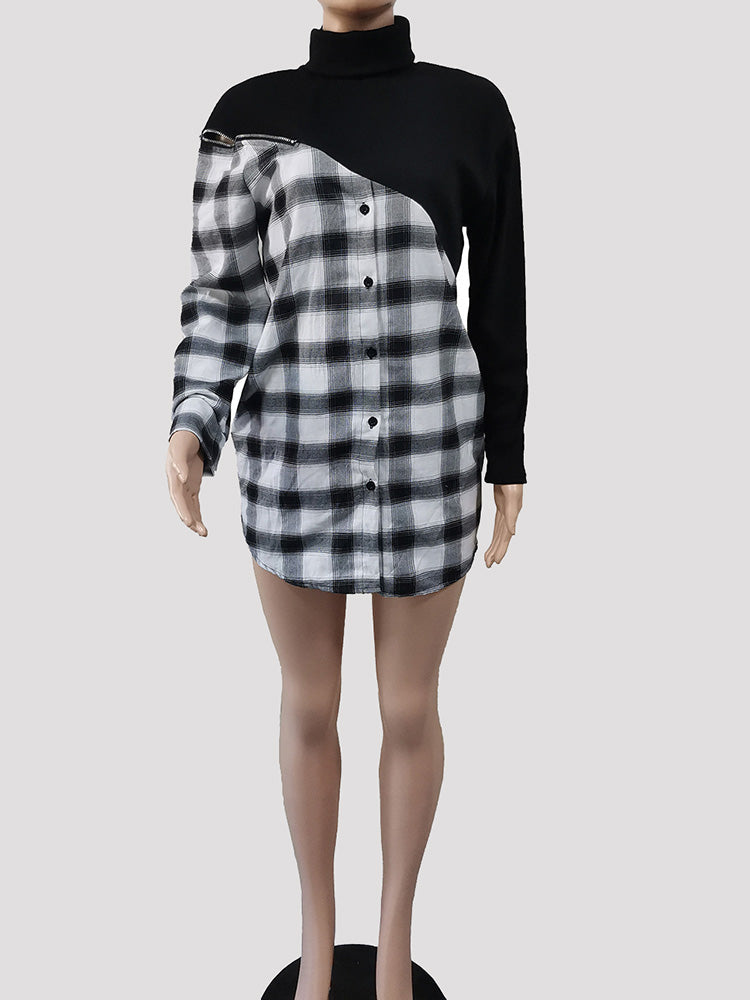 Plaid Print Patchwork Mini Dress