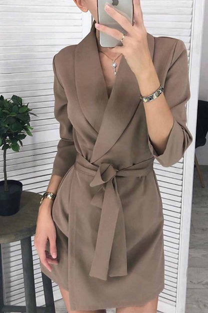 lovwvol Solid Color Long Sleeve Suit Collar Mini Dresses(4 Colors)