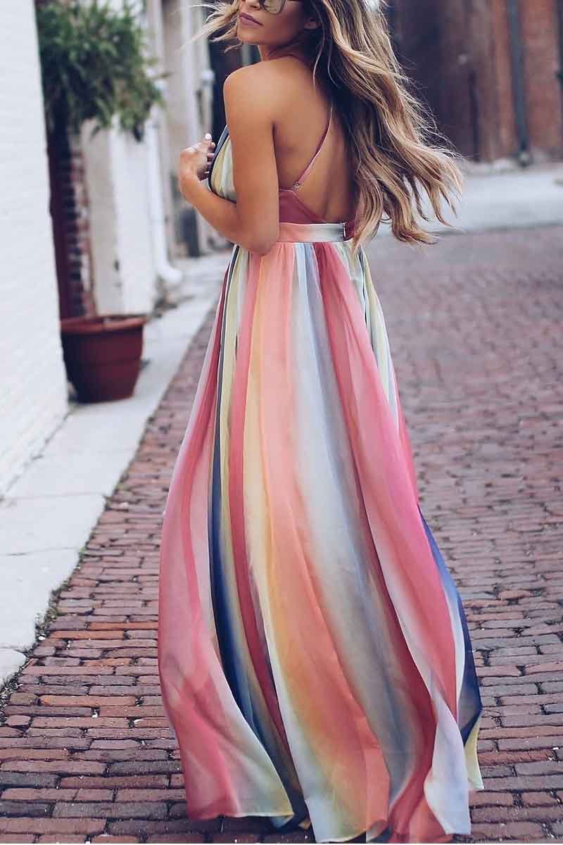 lovwvol Sling Bohemian Print Maxi Dress