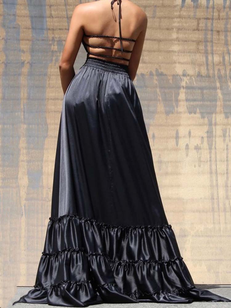 Ruffle Hem Halter Maxi Dress