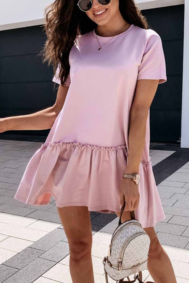 lovwvol Solid Ruffled Cute Mini Dresses