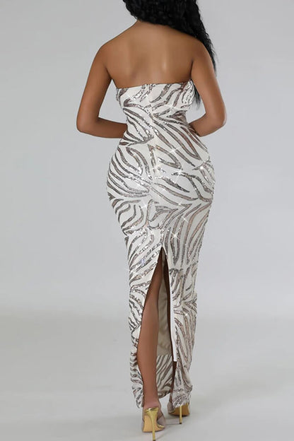 Sequined Bandeau On-trend Split Back Maxi Dress